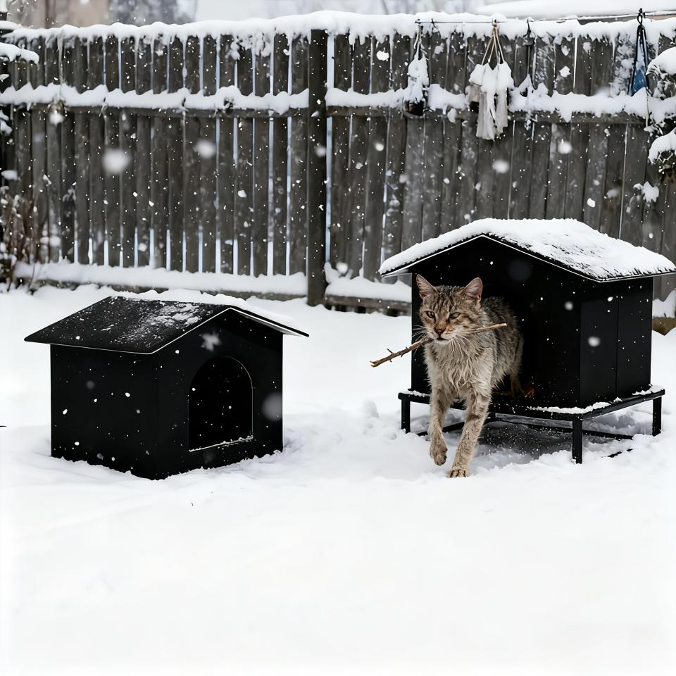 Outdoor Cat Shelter Heated Cat House Waterproof Insulated with Elevated Base Feral Cats Shelter Street House In Winter Yard
