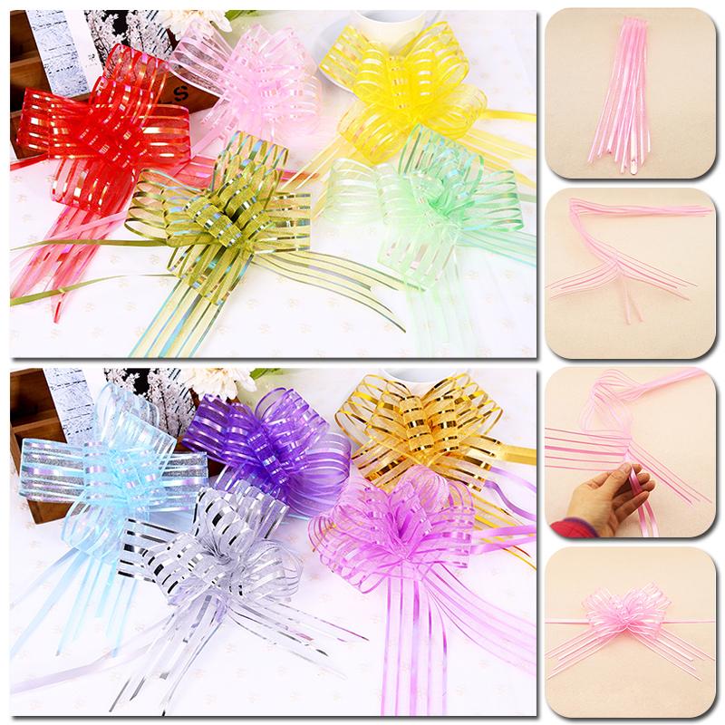 10pcs Christmas Tree Ribbons Gift Wrap Ribbon Bowknots Pull Bow Wrappers Navidad Decoration For Home Wedding Car Decor Craft Bow