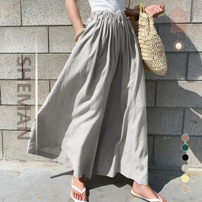 Spring And Summer Women's Fashionable Solid Color Cotton Wide Leg Pants Casual Pants Trousers For Women