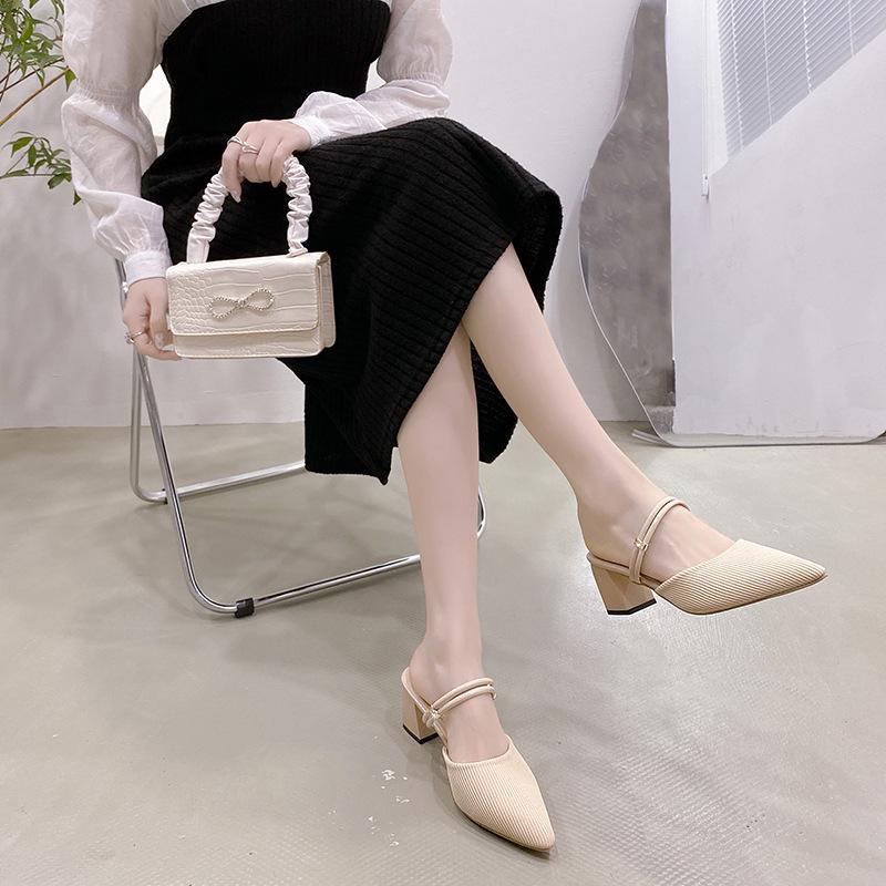 2025 Women's Chunky Heel Fly Knit High Heels: Fashionable, Breathable Two-Wear Sandals
