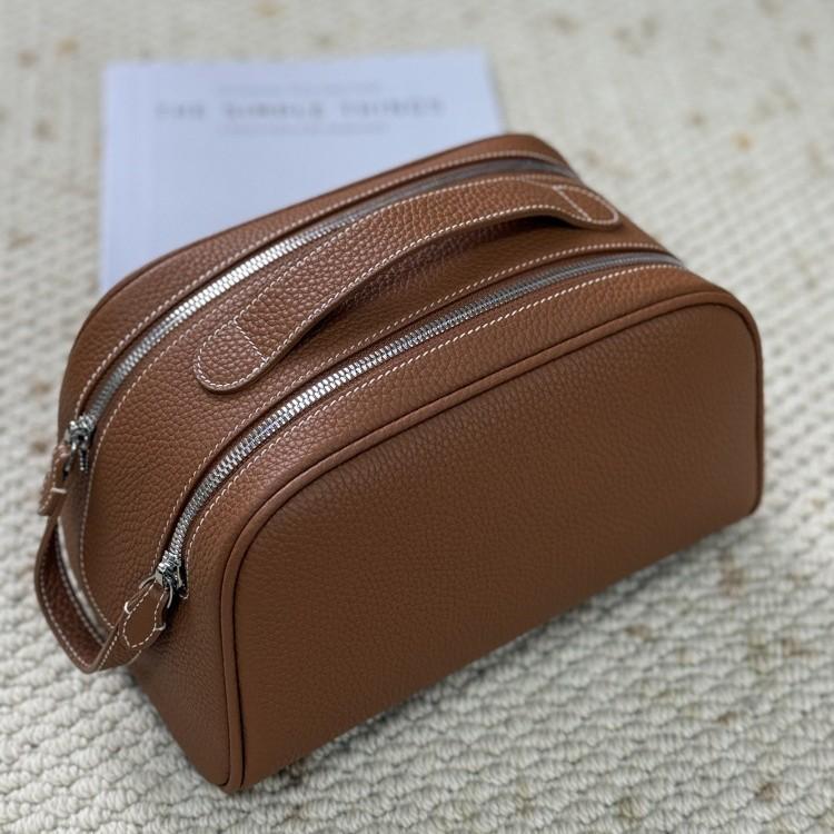 Waterproof Leather Cosmetic Bag Double Zipper Travel Makeup Organizer