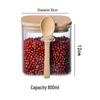Square Glass Storage Jar Set with Spoon and Lid
