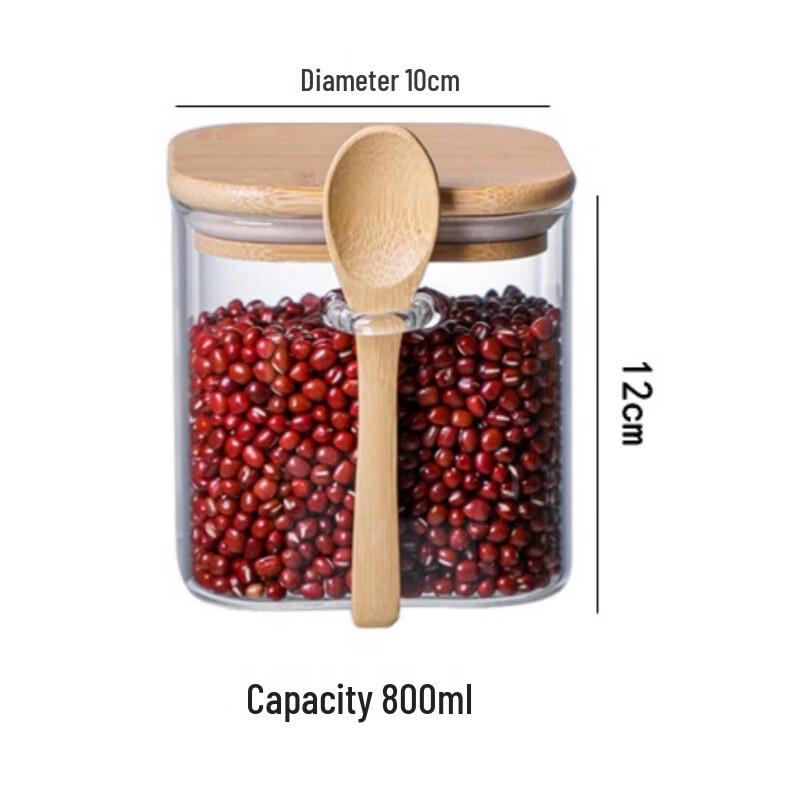 Square Glass Storage Jar Set with Spoon and Lid
