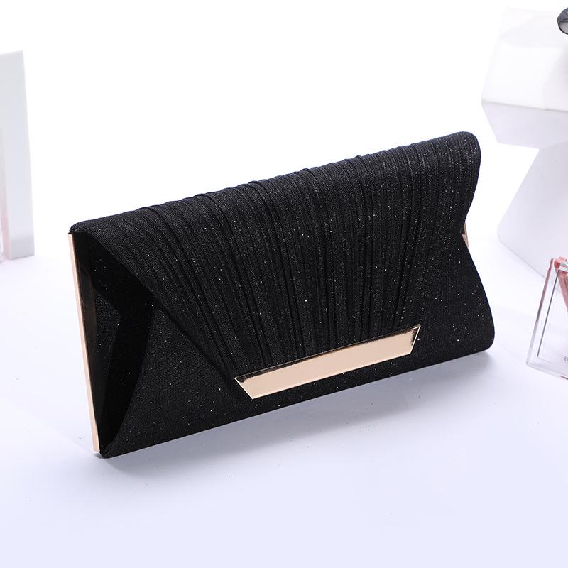 Chic Evening Pleated Sequin Clutch: Trendy Crossbody Handbag with Clasp and Chain