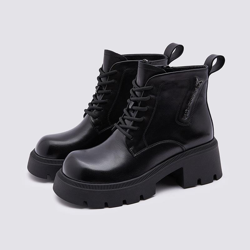 Thick-soled Martin boots women's 2025 autumn and winter new thick-heeled medium boots versatile rubbing retro velvet warm short boots