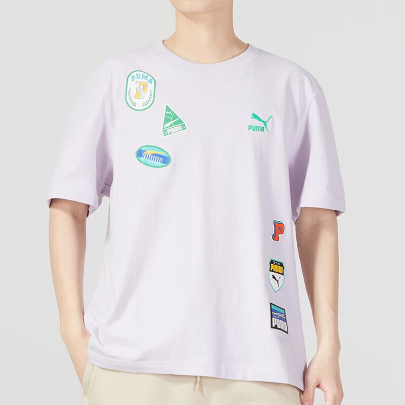 Puma Tričko s logem, kulatým výstřihem a krátkým rukávem, unisex topy, světle fialové 623251-17