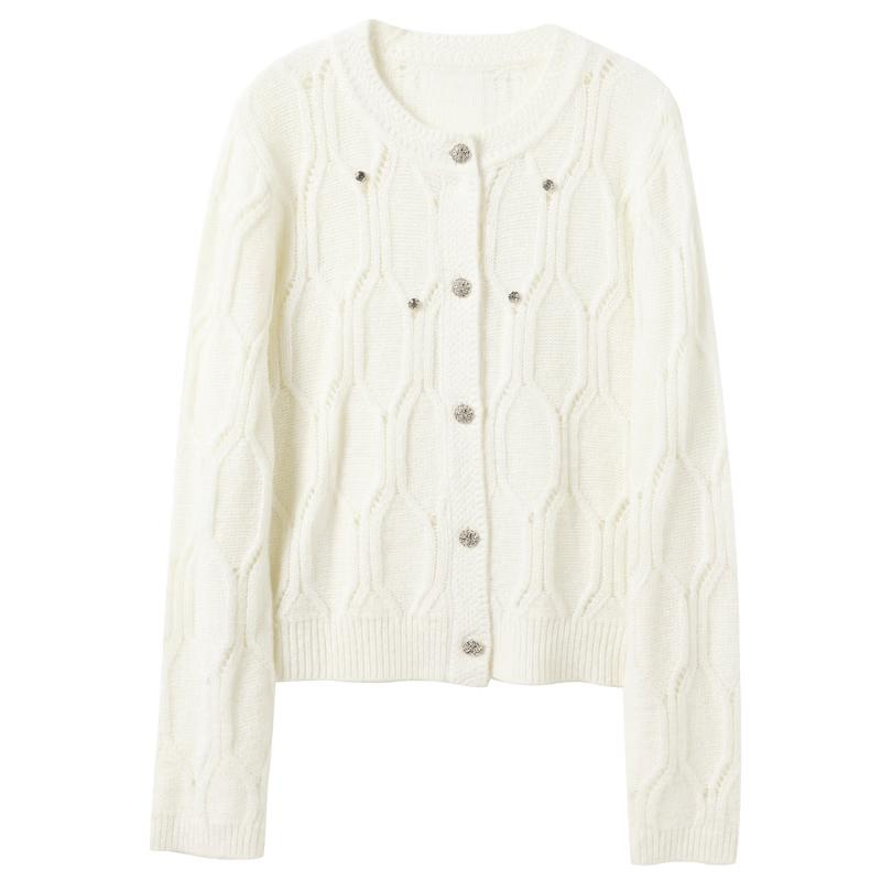 Sancai Machine-Washable Winter Crew-Neck Button-Front Knit Cardigan