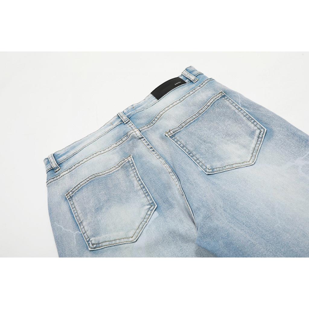 M09 Amiri Herren- und Damen-Jeans im amerikanischen Stil mit Stoffflicken, Löchern, Stickereien, lässige und modische High-Street-Hosen