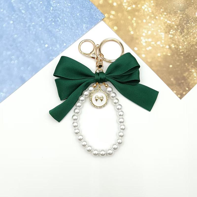 Fashion Large Bowknot Ribbon Pearl Key Chain Women's Multi-color DIY Key Pendant Hanging Ornament Sweet Bag Accessories
