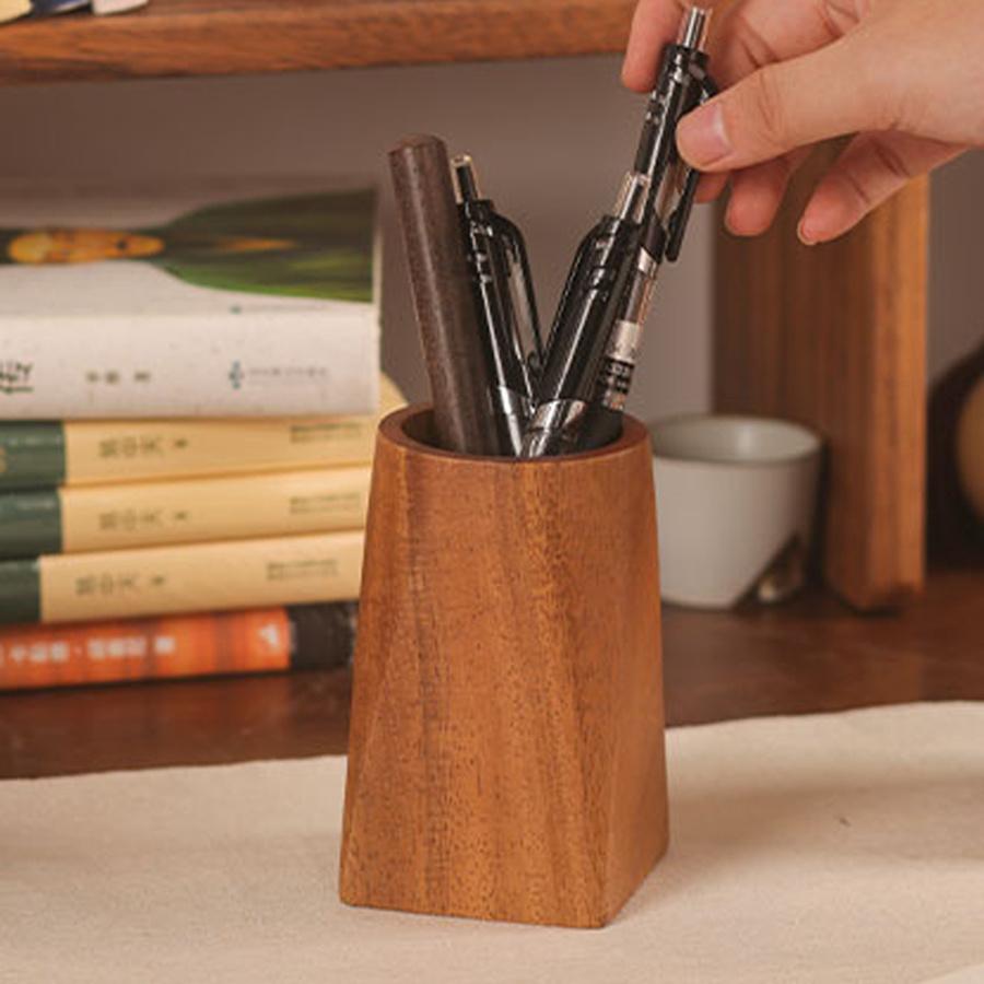 Vintage Wood Pen Holder Minimalist Large-capacity Storage Pencil Box Portable Makeup Brush Holder Table Organizer Pot