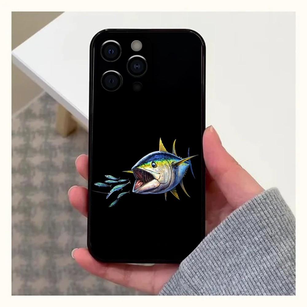 Blauflossen-Thunfisch Meeresfisch Handyhülle Für Apple iPhone 15,14,13,12,11,Pro,X,XS,Max,XR,Plus,Mini Weiche Schwarze Hülle