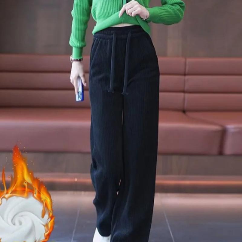 Frühling Herbst Hohe Taille Gerade Lose Cord Hosen Frauen Mode Feste Beiläufige Breite Bein Hosen Frauen Elegante Vintage Einfache frauen hosen 25694