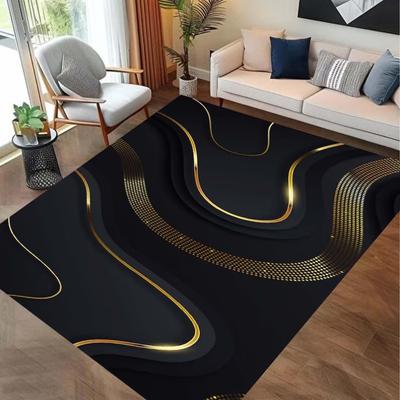 Alfombra de Mármol Lujo Negro y Oro Abstracta Alfombra de Área Moderna Geométrica Alfombra para Sala de Estar Elegante Felpudo Decoración del Hogar Minimalista