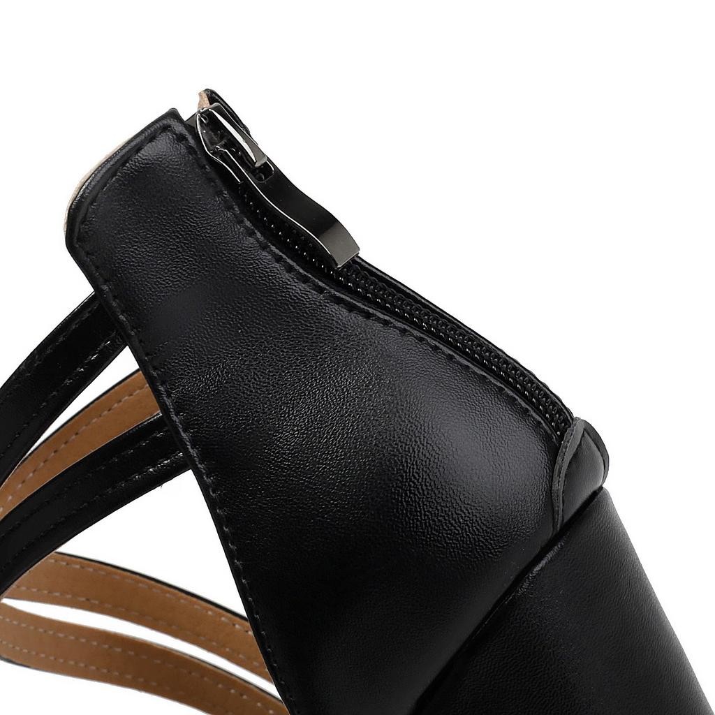 Women's Chunky Leather High Heel Sandals, Pointed Toe, Breathable, Hollow Design, Versatile, Slimming, Height Boost, Large Size.