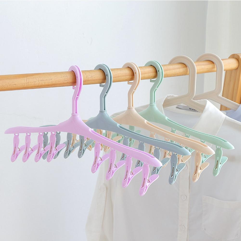 Multifunctional Plastic Hangers Underwear Socks Bra Hook Dryer Shelf 8 Clips