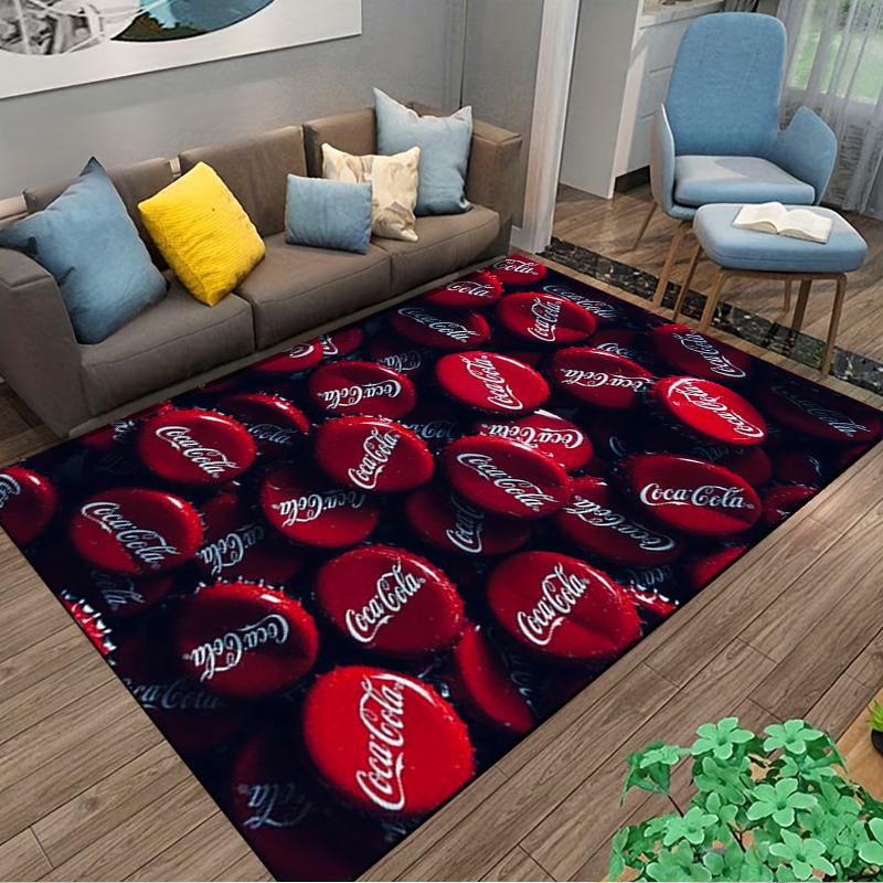Red Coca-Cola Bottle Cap Pattern Carpet, Modern Decorative Floor Mat Suitable for use as an anti-slip for living room bedroom sofas