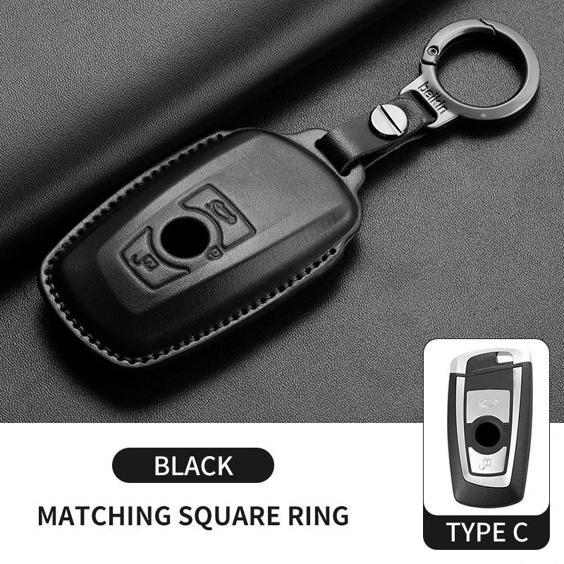 Genuine Leather Auto Smart Key Fob Cover Case Housing Fit For Bmw X1 X3 X5 X6 X7 1 3 5 6 7 Series G20 G30 G11 F15 F16 G01 G02 F48 Keyless Key Fob