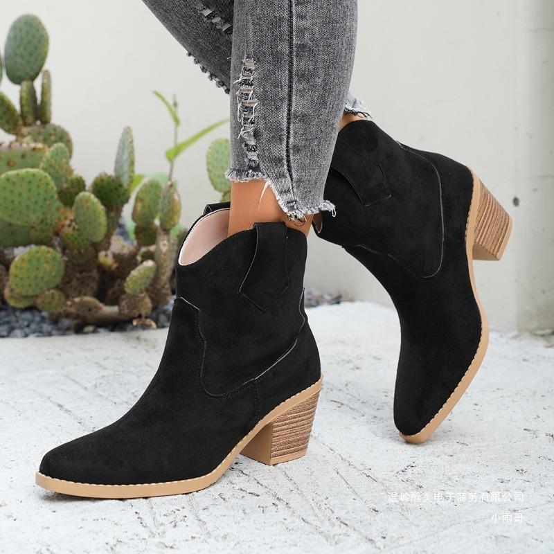 Cross-border Large-size New European Beautiful Women's Boots Retro Pointed Low Tube Matte Suede Viscose Shoes Martin Boots