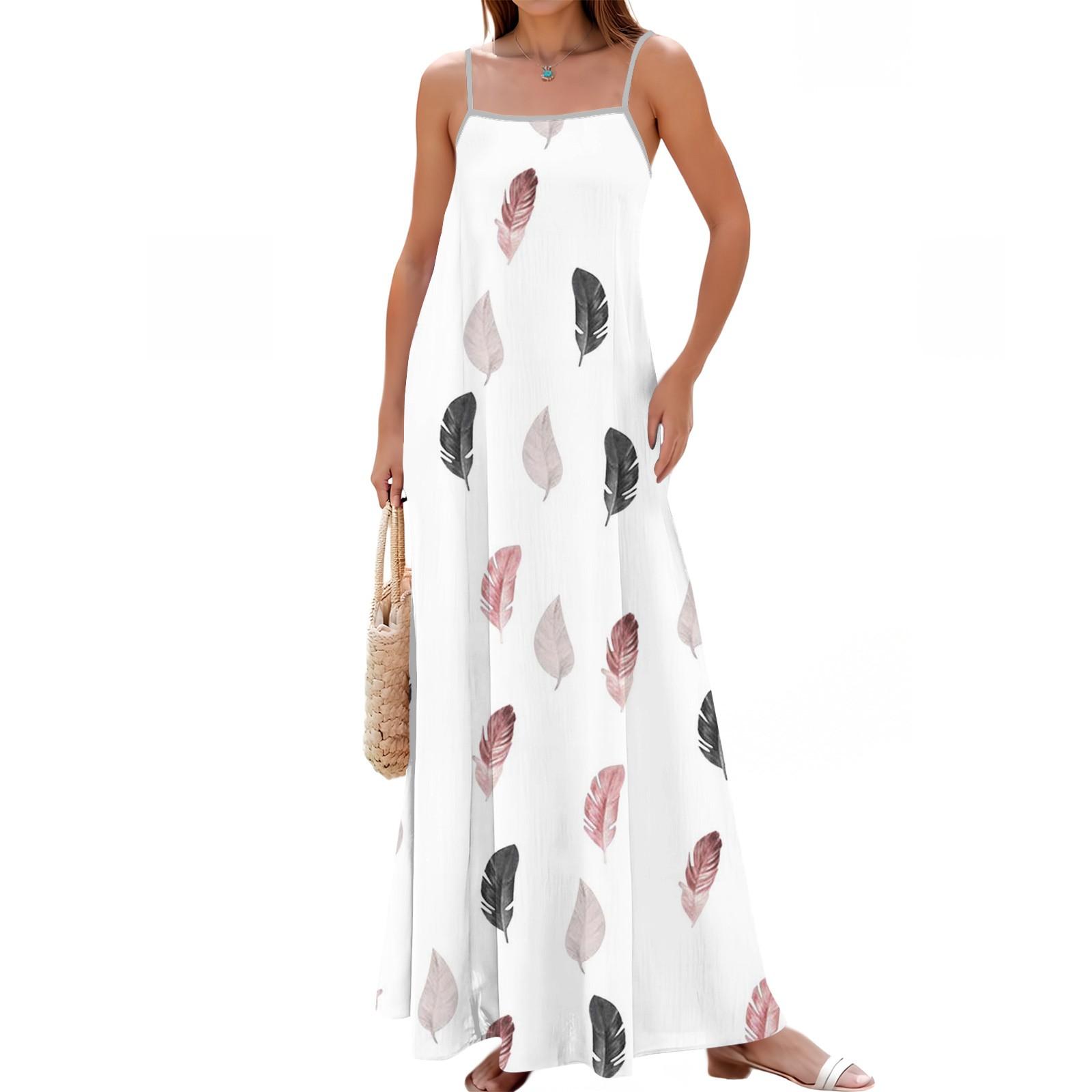 

Женское летнее повседневное модное регулируемое длинное платье с принтом на подтяжках XL белый