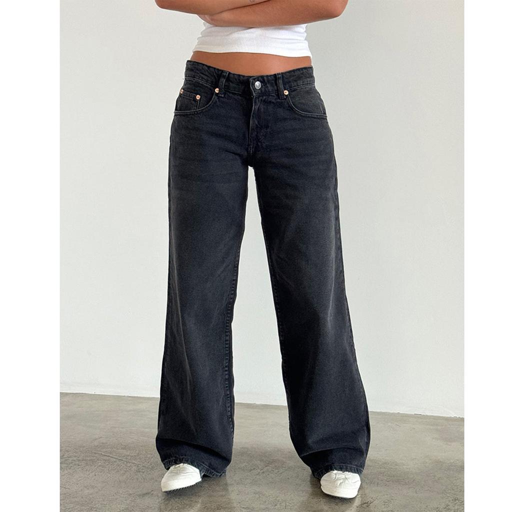 Straight Leg Mid Waisted Jeans For Women Casual  Hem Jeans Casual Pants