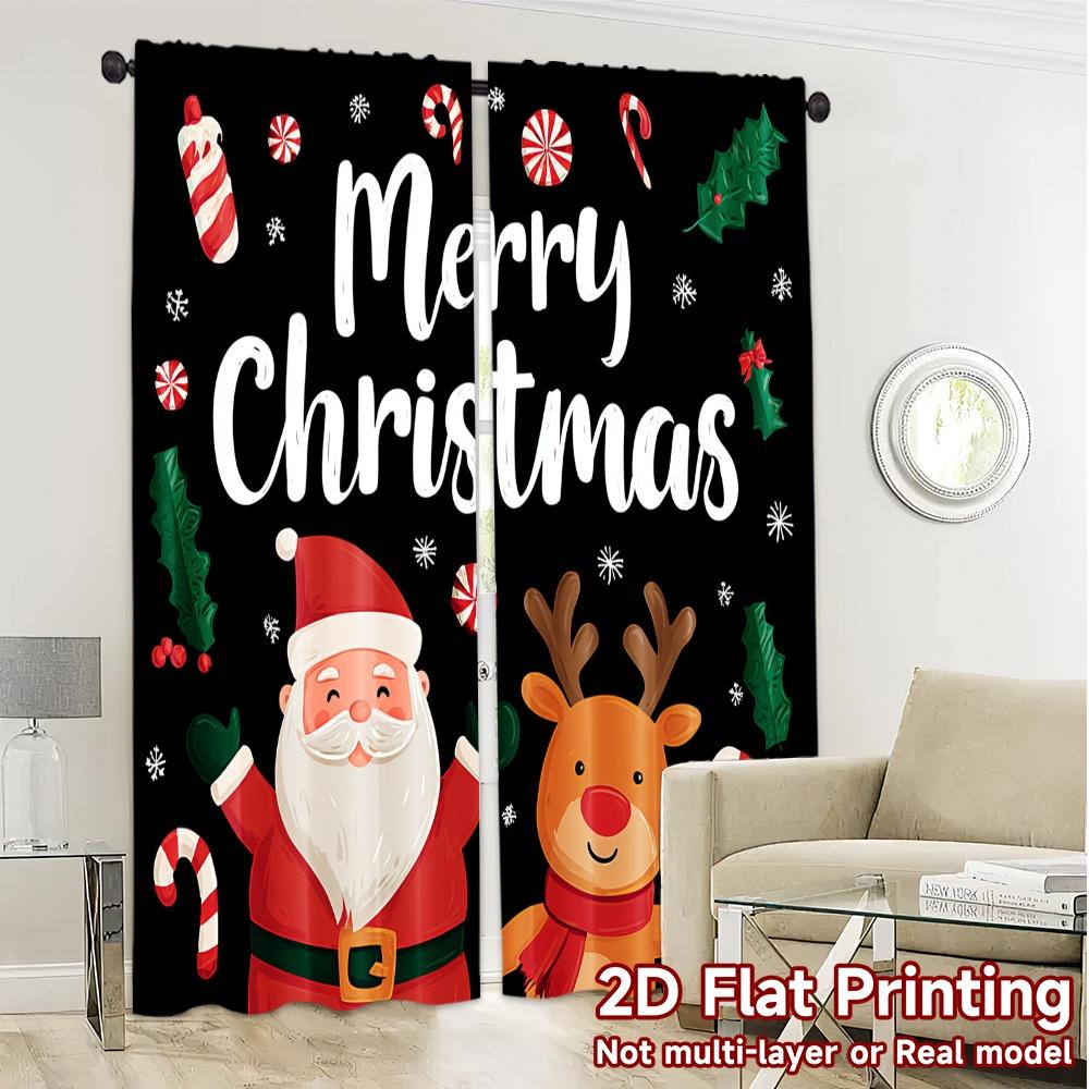 2D Flat Printing  JIT 2pcs   Curtains (Without Rod) Festive Cheer(3) Print Popular Curtains Polyester Easy Install Curtains