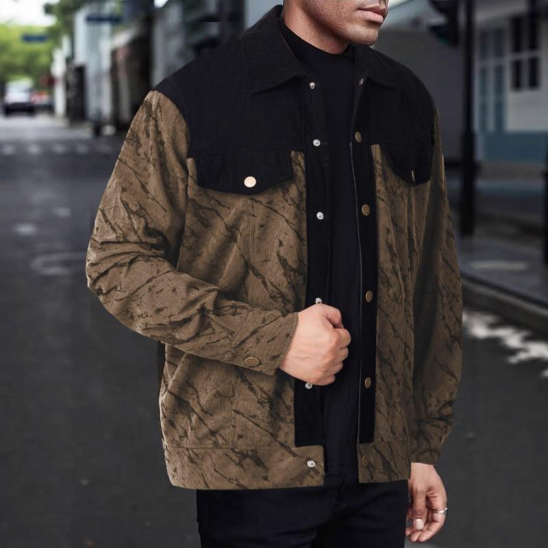 

New Men s Autumn and Winter Corduroy Double-block Color Crackle Pattern Versatile Shirt Jacket S хакі