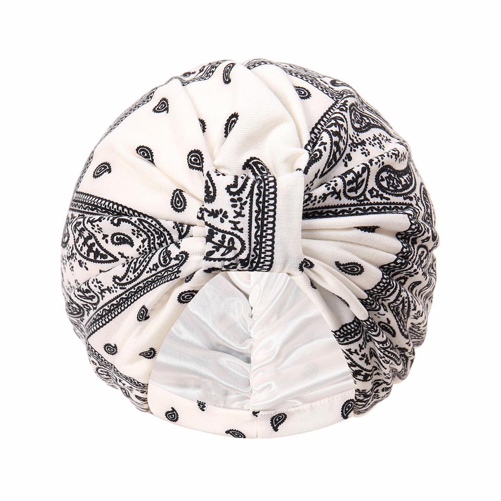 Bohemian Cashew Flower Headscarf Lightweight Stretch Satin For Women White