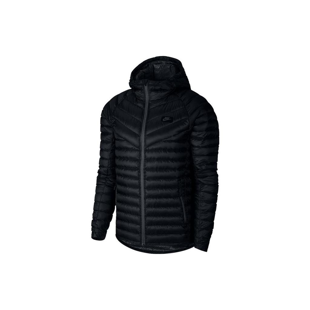 Nike Solid Color Logo Letter Hooded Long Sleeve Quilted Down Jacket Men Outerwear Black 943373-010