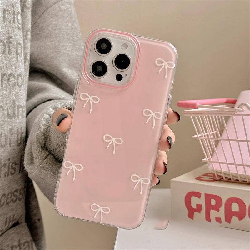 ins bow iPhone17promax mobile phone case is suitable for Apple 16promax white background imd case 13 girls