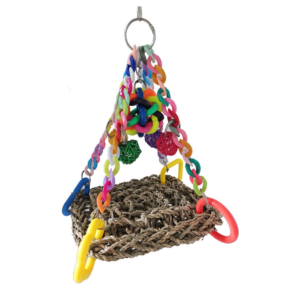 Bird Toys Foraging Wall Toy Hanging Seagrass Woven Climbing Mat with Colorful Chew Toys for Lovebirds Finches Conures