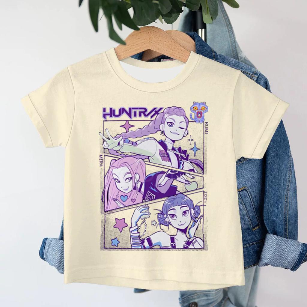KPop Demon Hunters Cartoon Print Kids 3D Mesh T-shirts Summer Short Sleeve Tees Boys and Girls Clothes Casual Tops