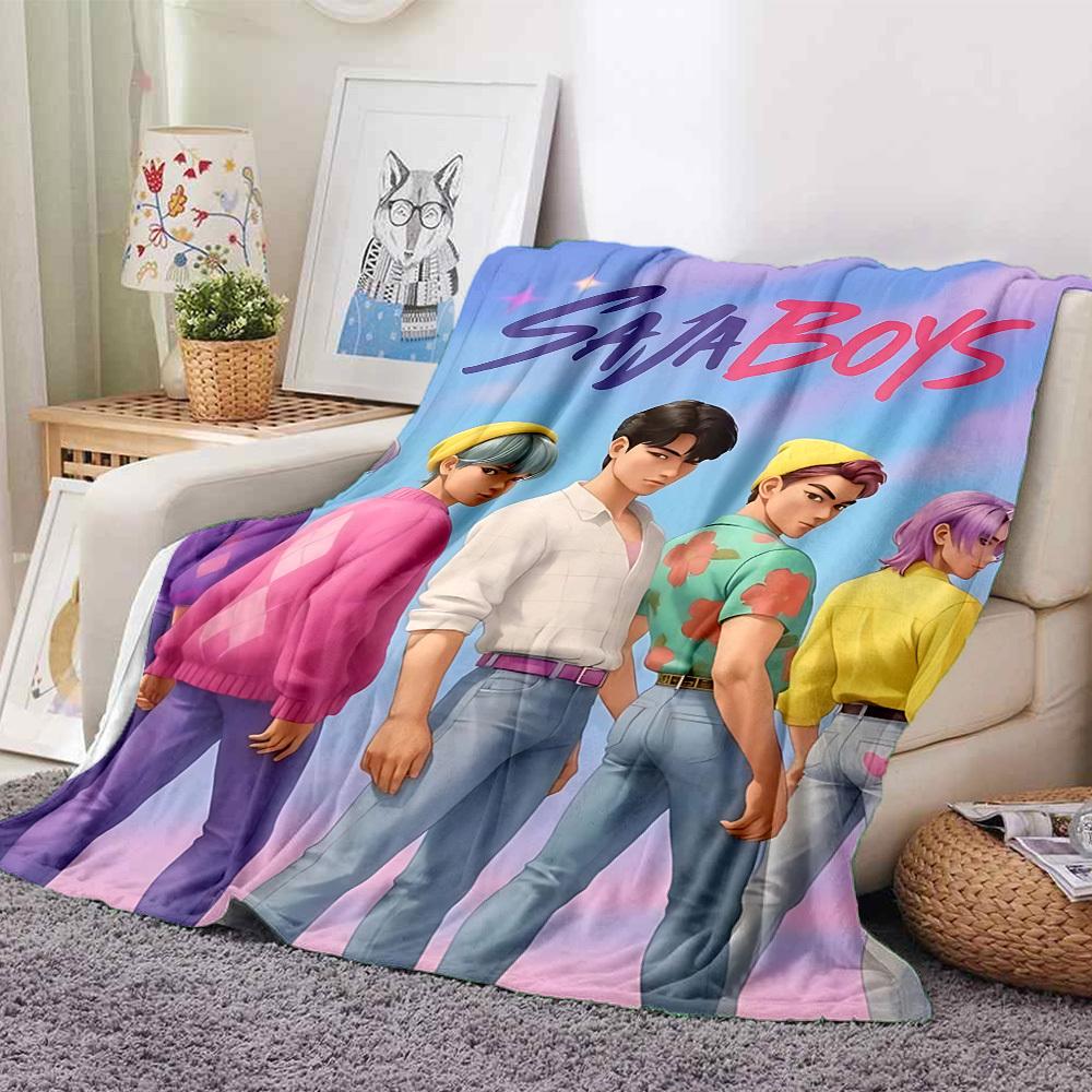 1pc Saja Boys Flannel Blanket [Cozy Throw Blanket] For Sofa, Bed, Travel, Camping, Livingroom, Office, Couch, Chair, And Bed