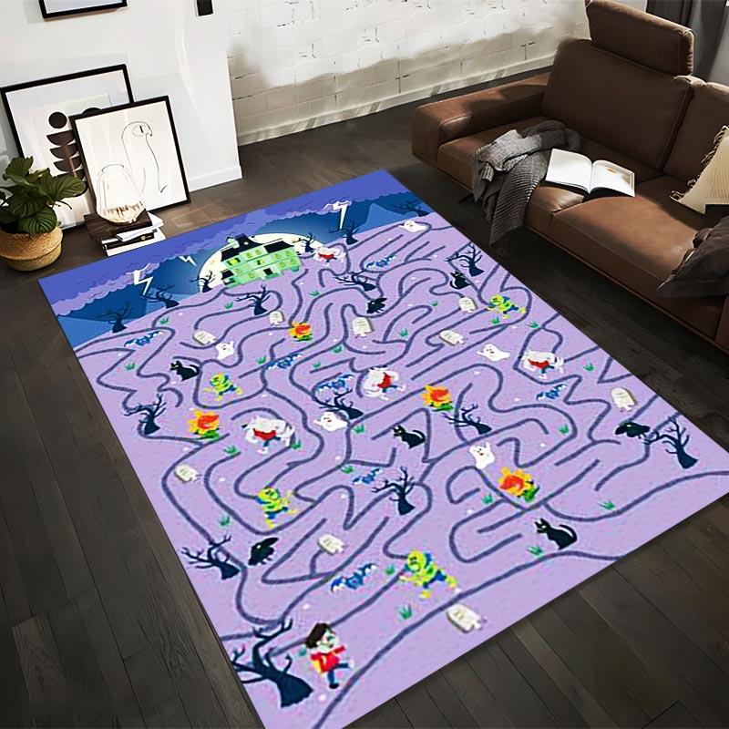 

Halloween-Themed Purple Carpet with Haunted Maze and Spooky Designs Suitable for use as an anti-slip for living room bedroom sofas 40x60cm( 15x23in )
