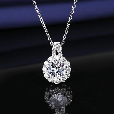 S925 Sterlingsilber Moissanit Zwei Karat Runder Anhänger Halskette