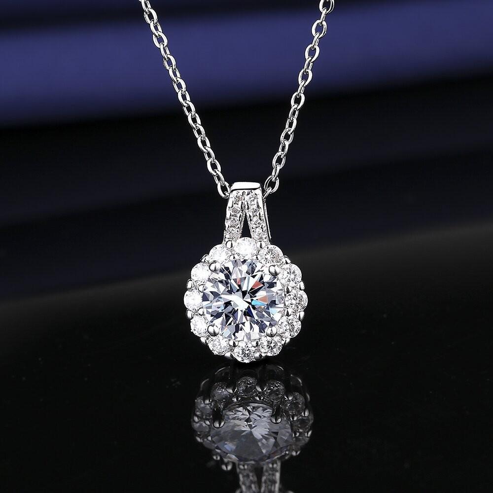 S925 Sterling Silver Moissanite Two Carat Round Pendant Necklace