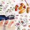 4Pcs Nail Art Slider Black Green Leaves Colorful Flowers Butterfly Spring Summer Nail Simple Designs Nail Art Stickers
