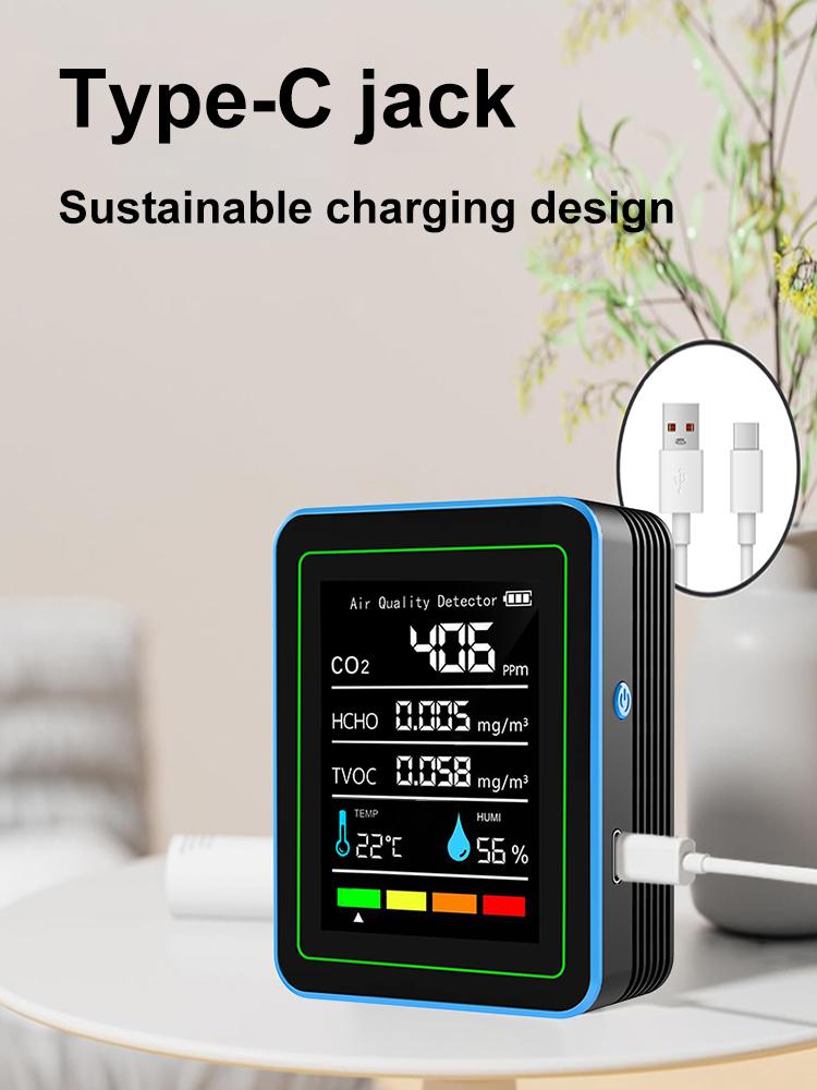 5-in-1 Air Quality Monitor Air Quality Detector Air Quality Tester Temperature and Humidity Monitor for Indoor Outdoor