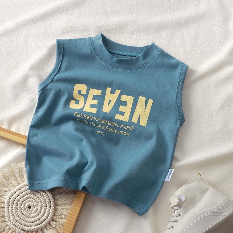 

Детская хлопковая футболка без рукавов с графическим принтом на лето 80 синий