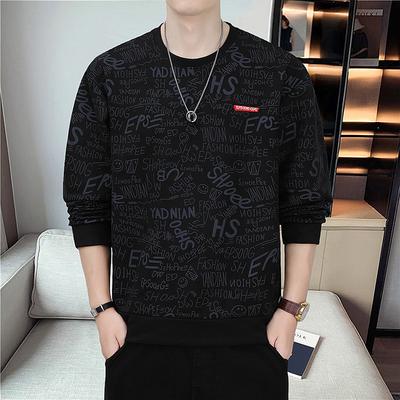 Spring and Autumn Sweater Men's Trendy Brand Printed Top Loose Large Size Bottoming Shirt Casual Versatile