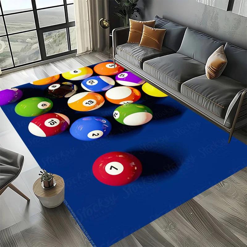 Large Washable Area Rug with Black Pool Ball 8 Design, Non-Slip Sofa Kitchen Toilet Carpet for Living Room Decoration