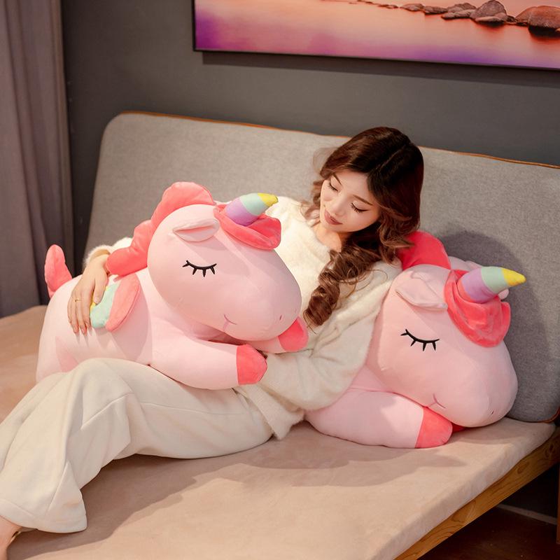 Rainbow Unicorn Plush Pillow - Large, Soft & Pink Sleep Companion for Kids