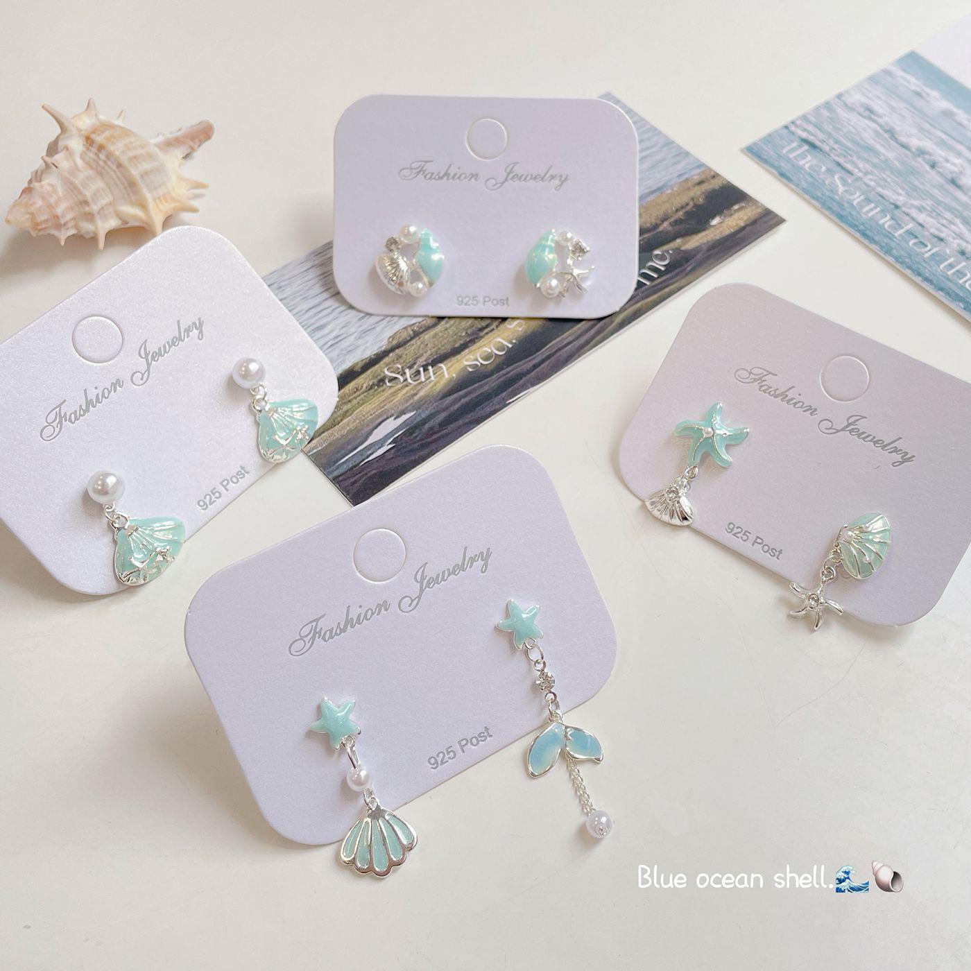 

Blue Star Ocean Shell Earrings: Summer Holiday Style with Silver Needle