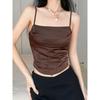 Niche Style Retro Design Lace-up Irregular Spaghetti-Strap Vest Women's Summer and Summer Waist-Tight Slim Looking Sexy Graceful Satin Tops