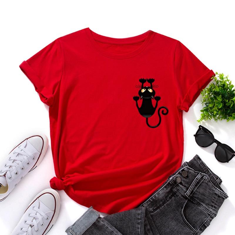 Summer Women's Cute Cat Print Loose Round Neck Pure Cotton Short Sleeved T-Shirts Women’s