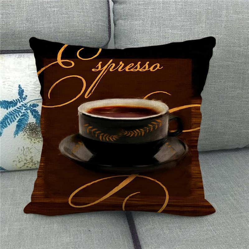 Retro-Style Coffee Afternoon Tea Digital Printing Short Plush Pillow Covers For Car Sofa Office Cushion Cover Home Goods