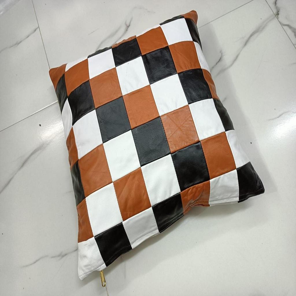 NOORA Kombinationsfarben Leder Kissen- & Kissenbezug, Boho Stil Heimdekor, Quadratisches Patchwork Design Überwurfbezug für Einweihung