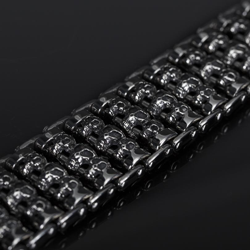 Bransoletka z ogniwami łańcucha ze stali nierdzewnej 316L o szerokości 35 mm, z czaszką szkieletową i łańcuchem męskim, biżuteria Punk Rock Ghost Biker, bransoletki męskie