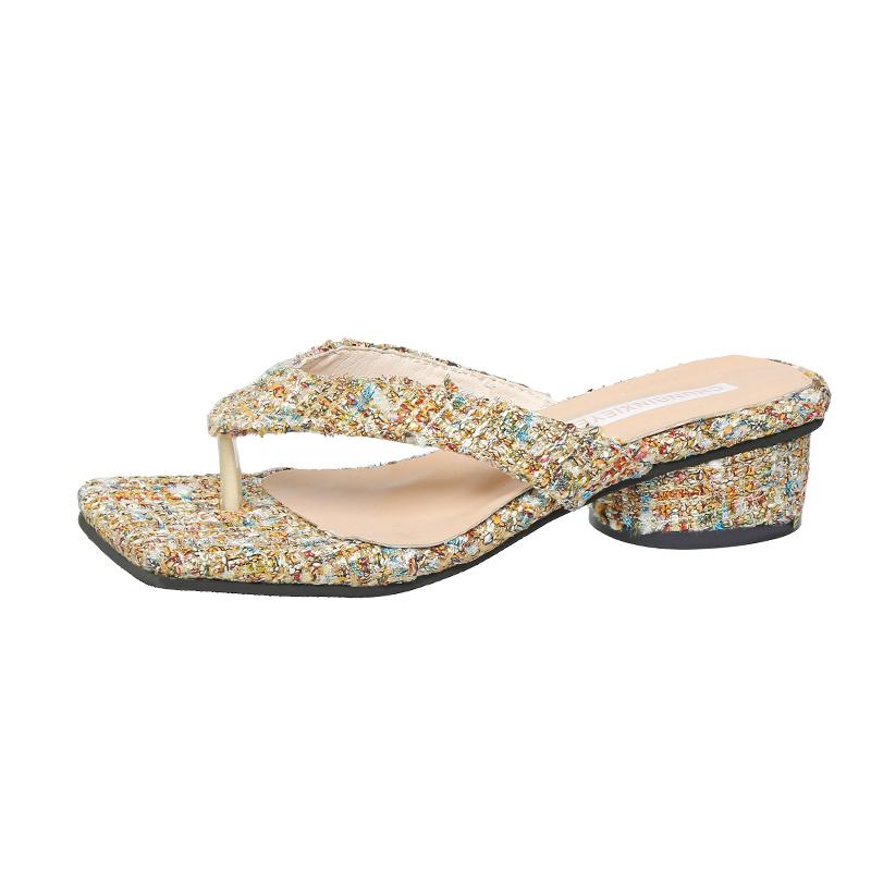 Fashion A French-style Flip-flop Girl Wears Chinese-style Women's Shoes with Thick Heels and Pinched Middle Heels for Summer