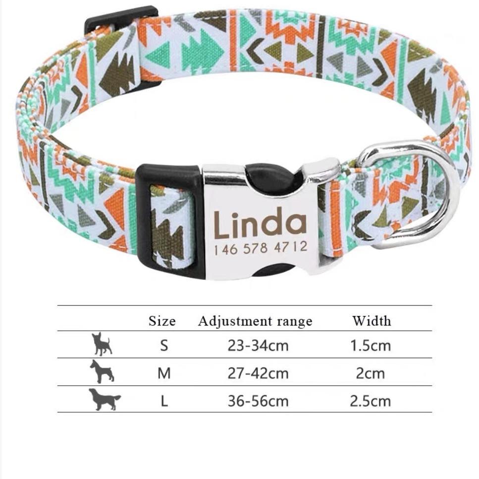 Cross-Border Dog Collar Wholesale Engraved Dog Tag Anti-Lost Adjustable Semi-Metal Buckle Medium and Large Dog Collar