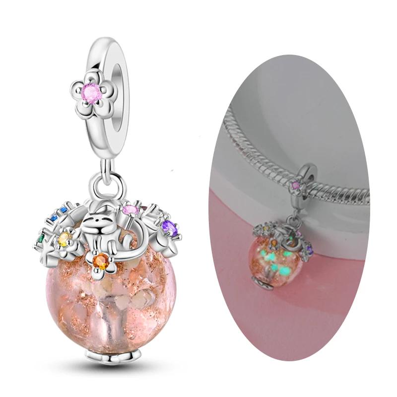 New 925 Silver Charms Beads Love Heart Pink Original Charm Pendant Fit Charm Bracelets DIY Jewelry Birthday Gift